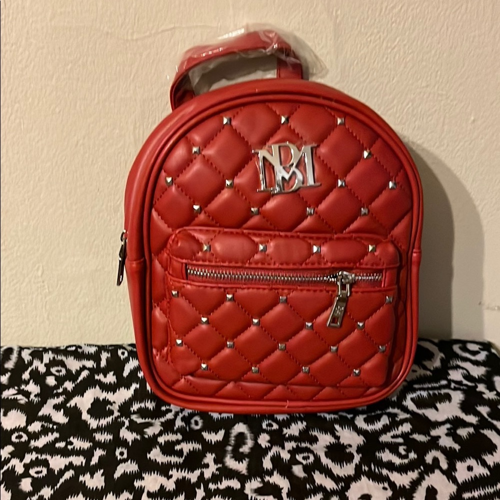 Badgley Mischka Red Quilted Backpack